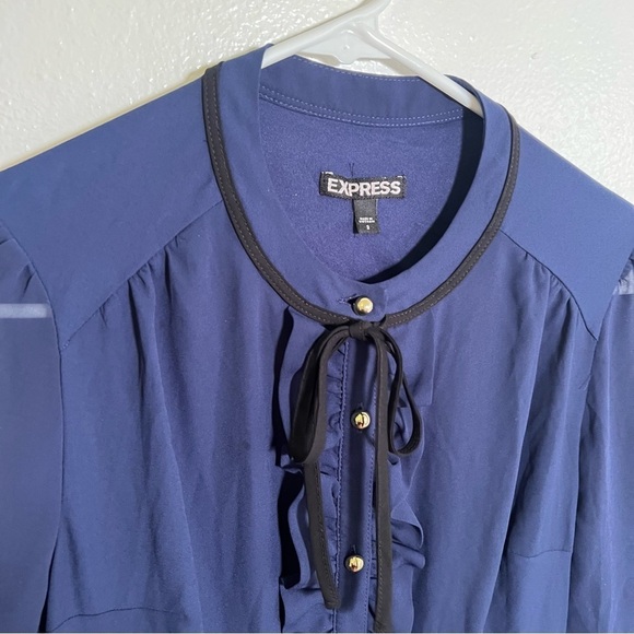 Express Button Front Dress Navy Blue Ruffle 2 - Picture 5 of 11